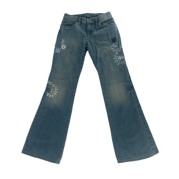 Gap Denim Floral Embroidered Adjustable Waist Boot Cut Jeans Size 12 Girl's - Picture 1 of 6